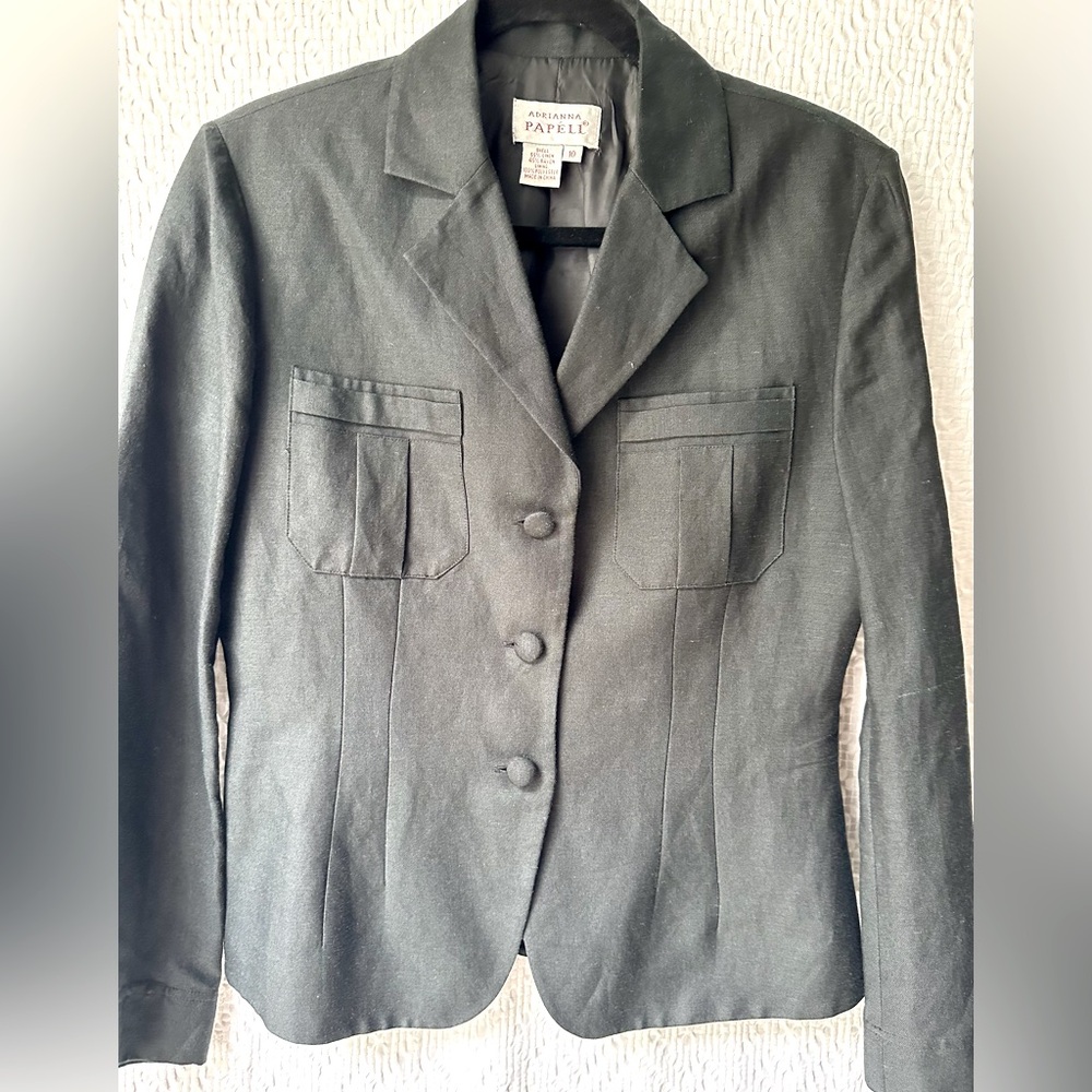 Adrianna Papell Linen Blend Blazer in Black SZ 10